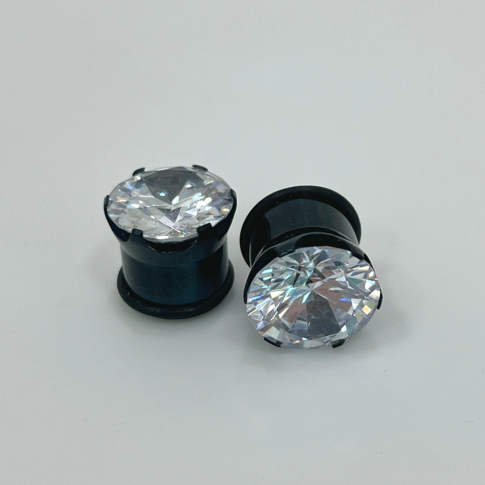 Black Surgical Steel 8 to 9/16 Inch Single Flare Plugs with CZ - Pair - photo 5