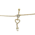 Gold Plated Surgical Steel Belly Chain with Heart CZ Dangle Charm