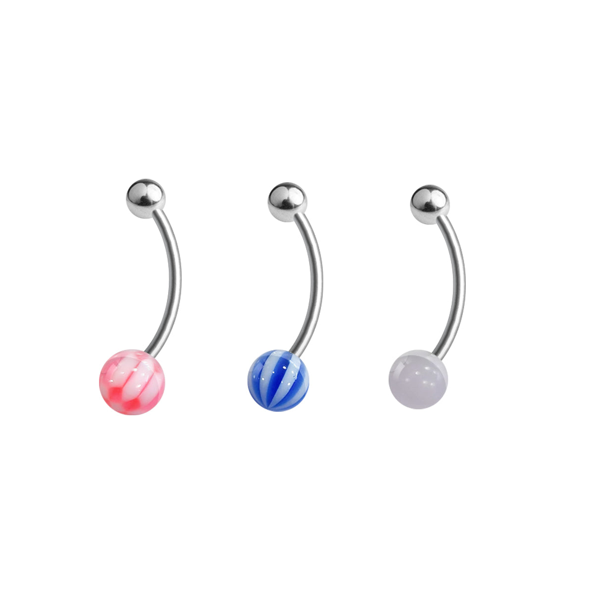 Surgical Steel Plus Size Long Shaft Belly Button Rings - 3 Pack
