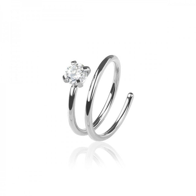 Surgical Steel Nose Ring 20 Gauge Double Hoop & CZ for Single - Kruelty - Photo 2