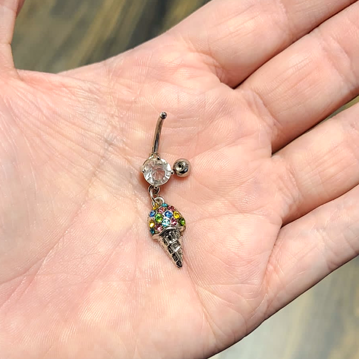 Surgical Steel 14 Gauge Belly Ring with CZ Ice Cream Cone Dangle - photo 3