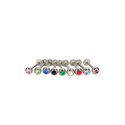 Surgical Steel Flat Back Labret Studs 16G 8mm with CZ Tops - 9 Pack