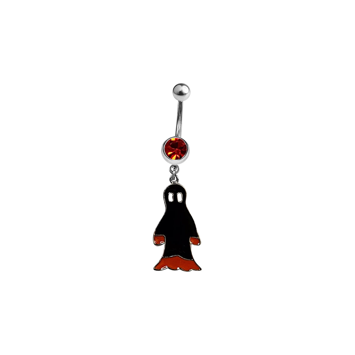 Surgical Steel 14 Gauge Belly Ring with Red CZ Halloween Ghost Dangle