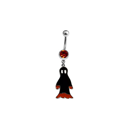 Surgical Steel 14 Gauge Belly Ring with Red CZ Halloween Ghost Dangle