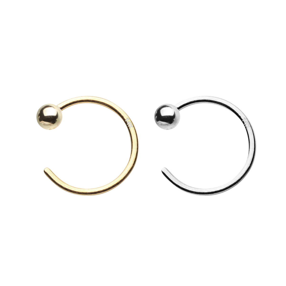 14 Karat Solid Gold Nose Ring Hoop 20 Gauge 8 mm Round End - Kruelty