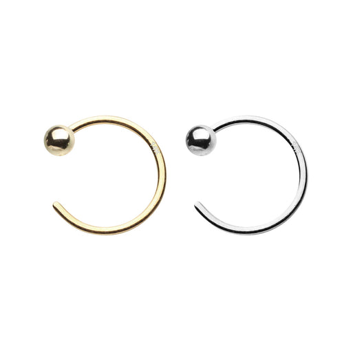 14 Karat Solid Gold Nose Ring Hoop 20 Gauge 8 mm Round End - Kruelty