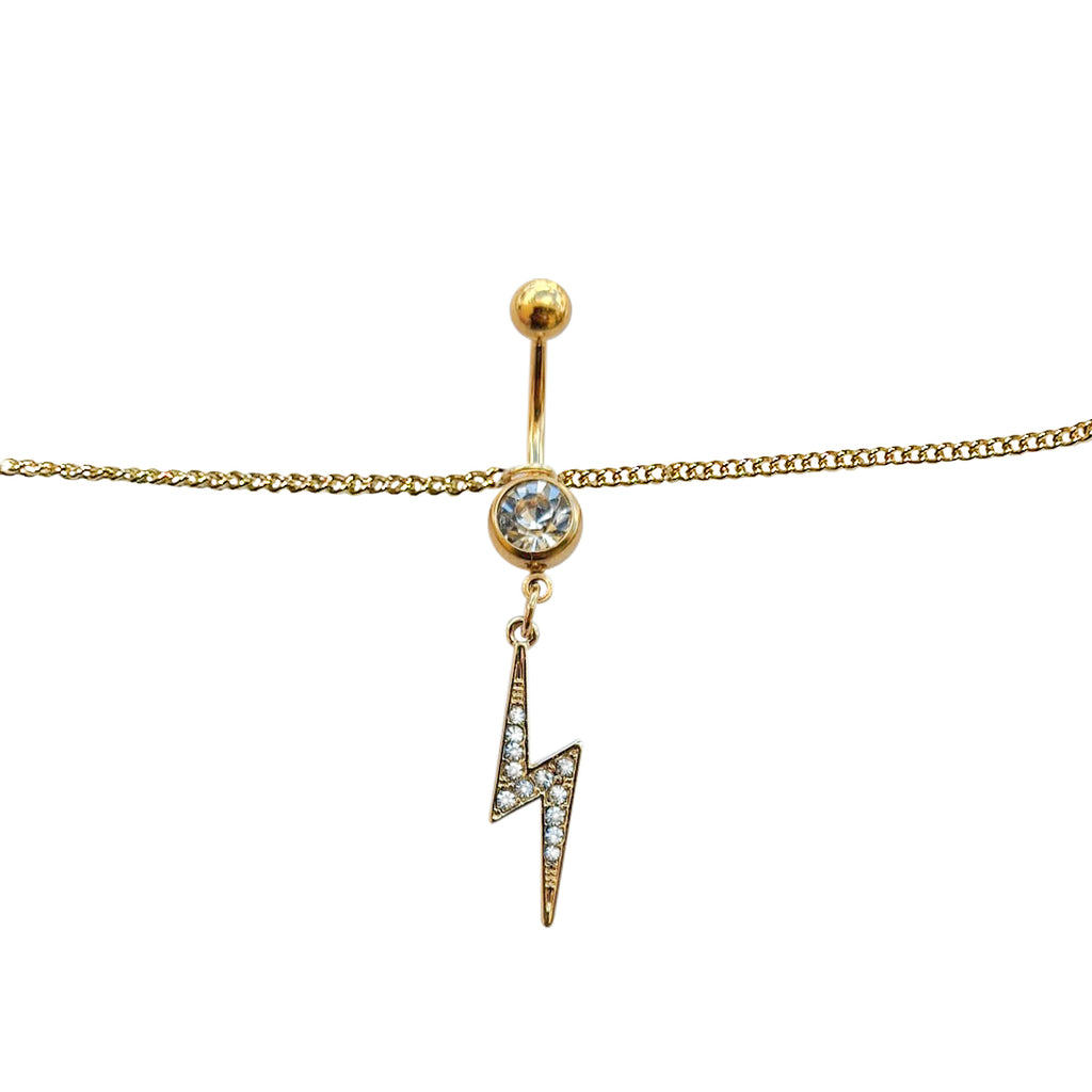 Gold Plated Surgical Steel Belly Chain with CZ Lightning Bolt Charm