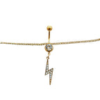 Gold Plated Surgical Steel Belly Chain with CZ Lightning Bolt Charm