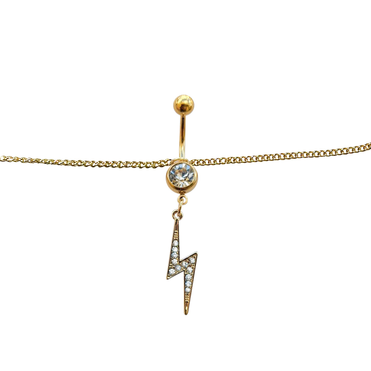 Gold Plated Surgical Steel Belly Chain with CZ Lightning Bolt Charm