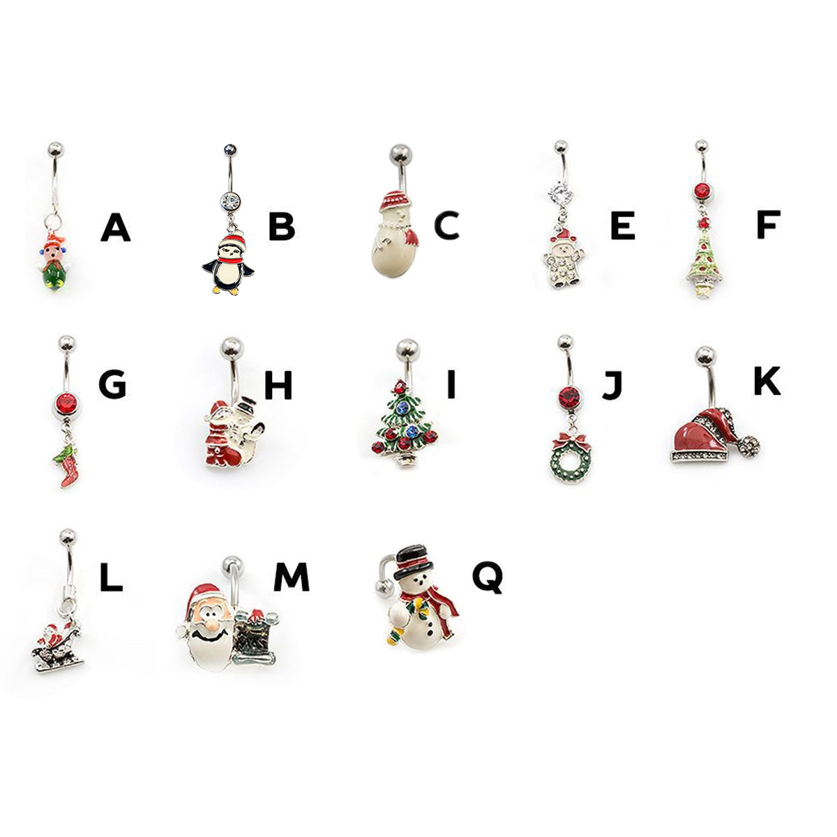Surgical Steel 14 Gauge Christmas Belly Ring - Choose Your Design