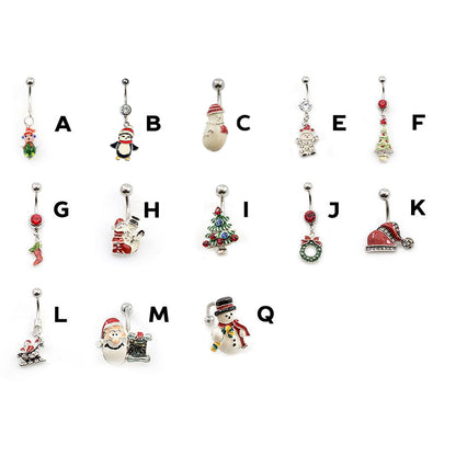 Surgical Steel 14 Gauge Christmas Belly Ring - Choose Your Design