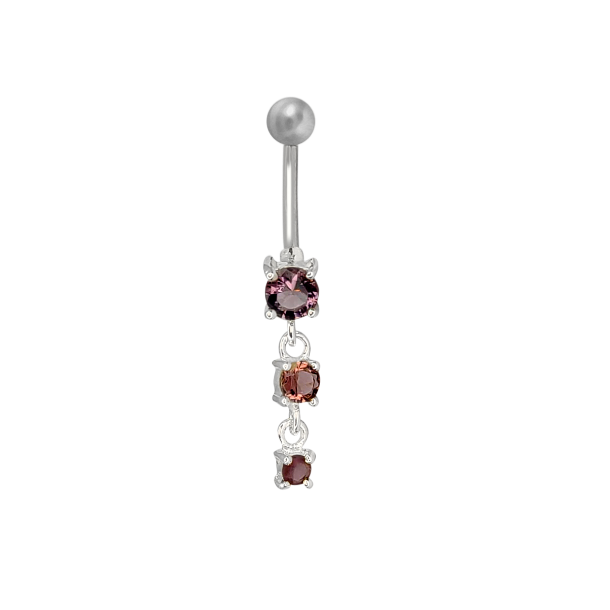 Surgical Steel 14 Gauge Belly Ring with Purple CZ Prong Dangle