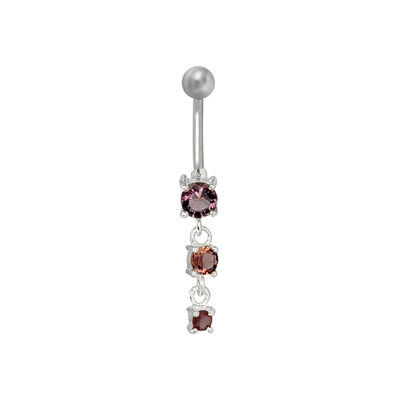 Surgical Steel 14 Gauge Belly Ring with Purple CZ Prong Dangle