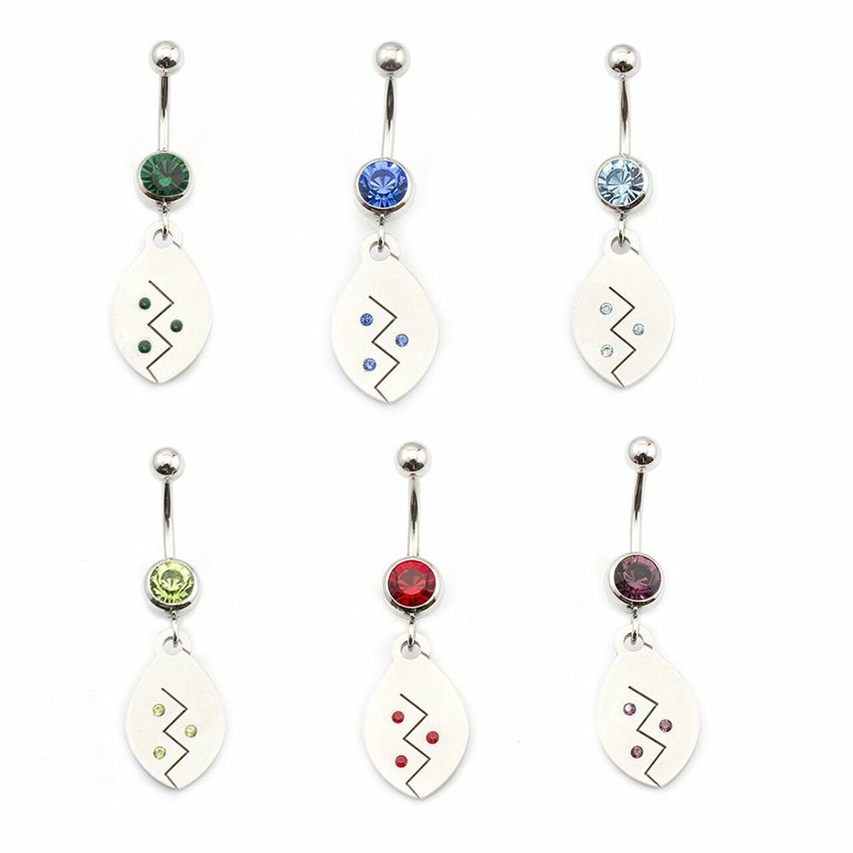 Surgical Steel 14 Gauge Belly Ring with CZ Tribal Etched Dangle