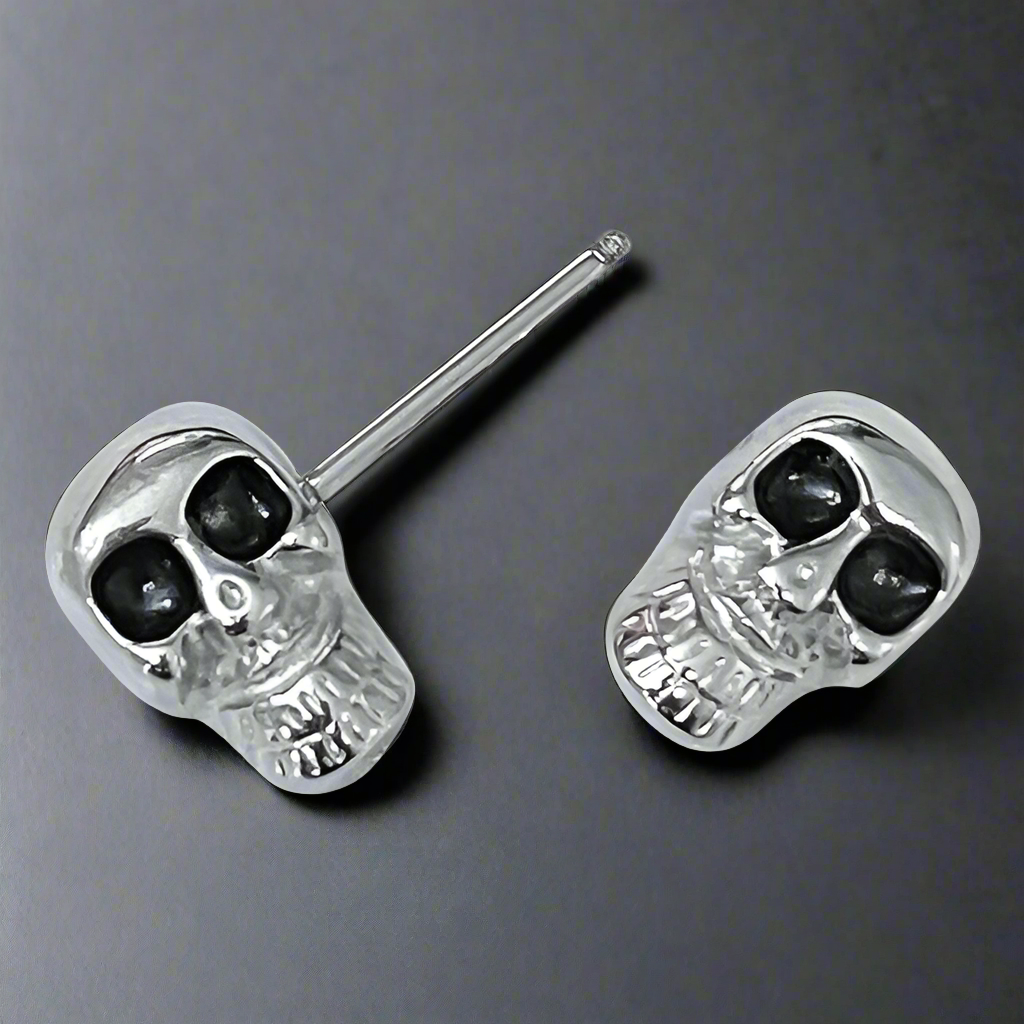 Surgical Steel Barbell Nipple Ring 14 Gauge & Black Eyes Skull - Pair - Kruelty - Photo 2