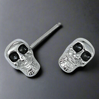 Surgical Steel Barbell Nipple Ring 14 Gauge & Black Eyes Skull - Pair