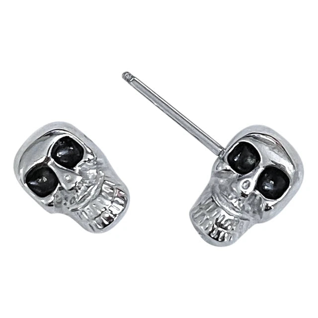 Surgical Steel Barbell Nipple Ring 14 Gauge & Black Eyes Skull - Pair