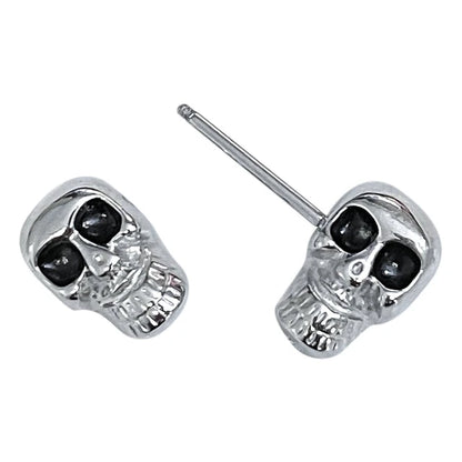 Surgical Steel Barbell Nipple Ring 14 Gauge & Black Eyes Skull - Pair