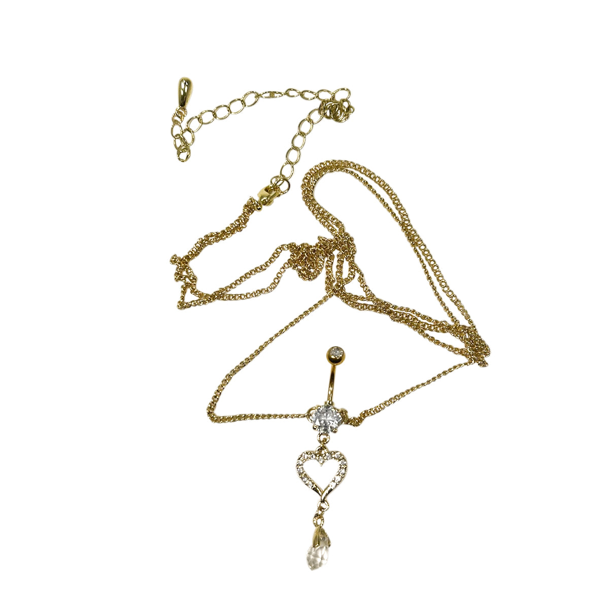 Gold Plated Surgical Steel Belly Chain with Heart CZ Dangle Charm