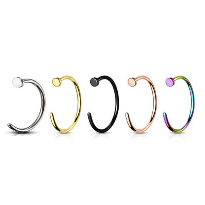 Titanium Nose Ring Hoop 20 Gauge PVD Plated C-Shape With Flat End