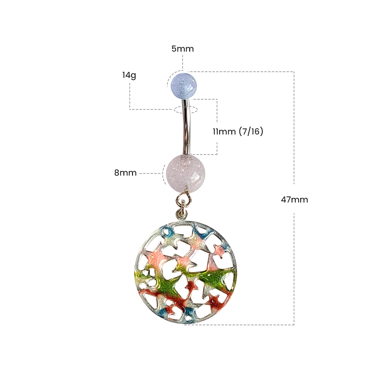 Surgical Steel or Titanium Belly Ring 14G 11mm with UV Star Charm - photo 4