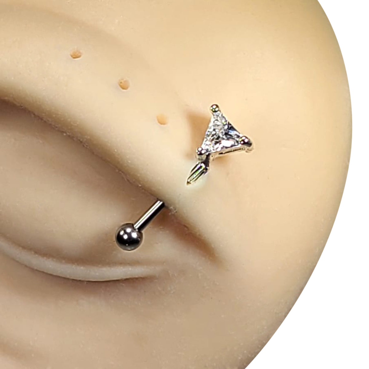 Surgical Steel Eyebrow Barbell 16 Gauge 8mm with Triangle Clear CZ - photo 2