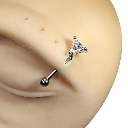 Surgical Steel Eyebrow Barbell 16 Gauge 8mm with Triangle Clear CZ - photo 2