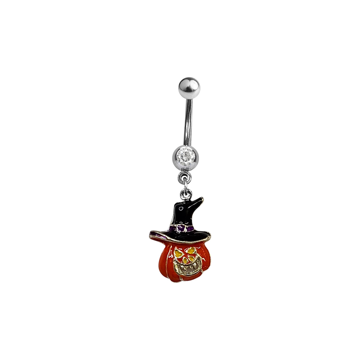 Surgical Steel Halloween Belly Ring 14G 10mm Jack O Lantern Pumpkin CZ