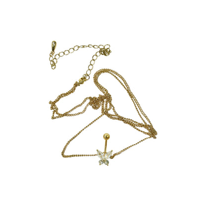 Surgical Steel Belly Ring 14G 11mm with Gold Chain & CZ Butterfly - photo 2