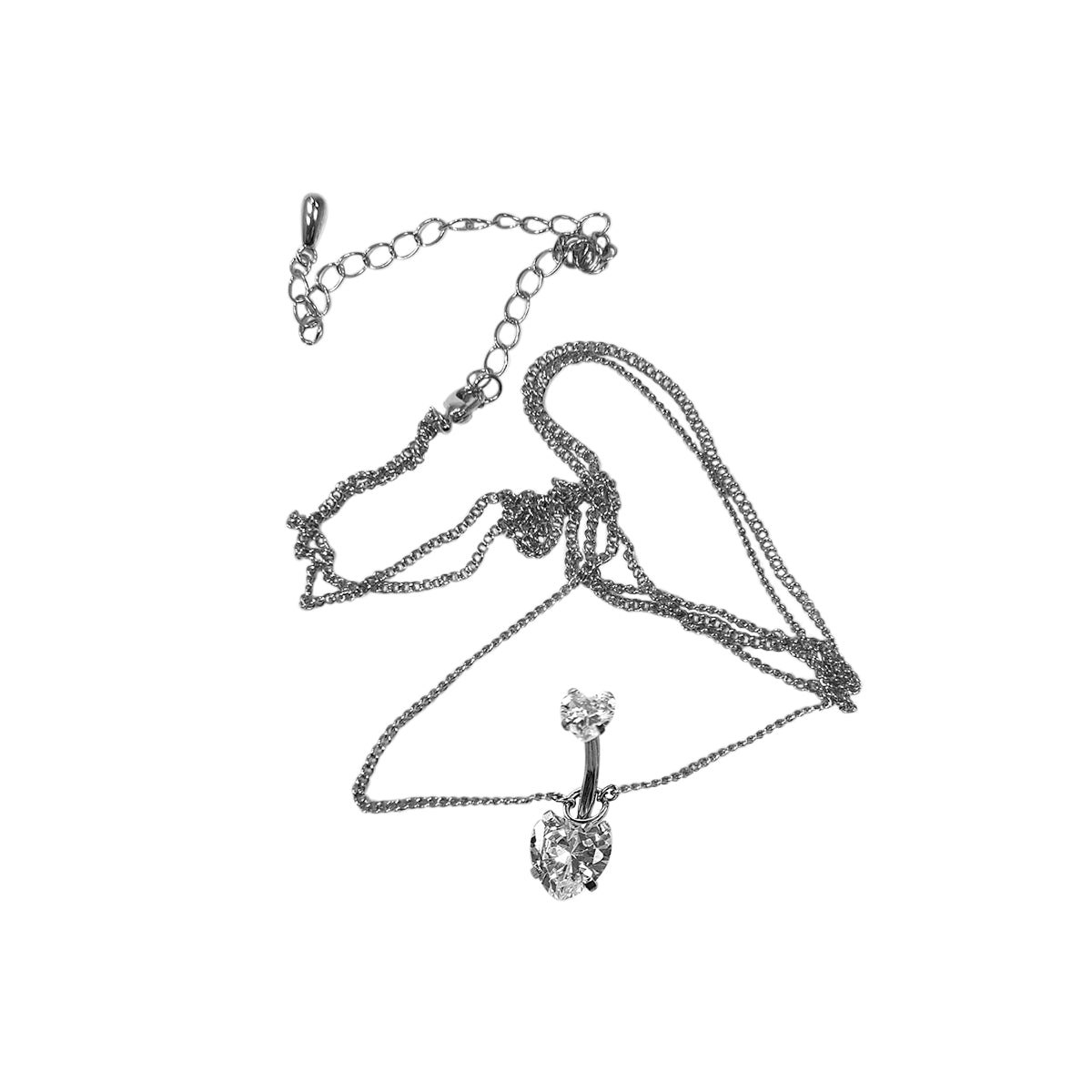Surgical Steel CZ Heart Belly Chain Belly Button Ring