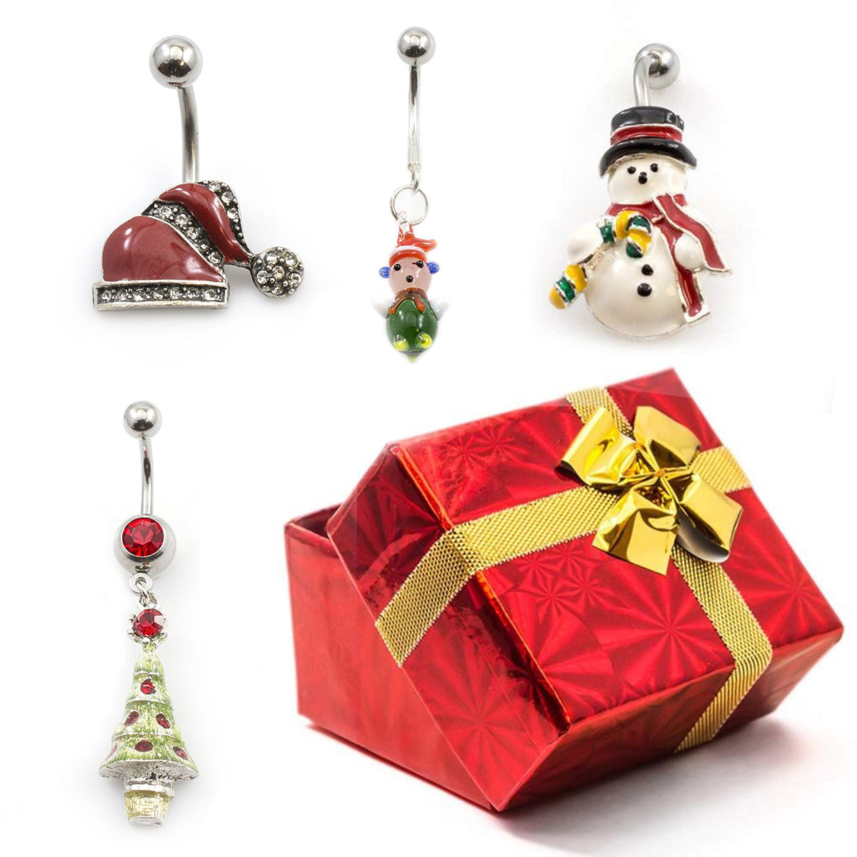 Surgical Steel 14 Gauge Holiday Belly Ring Gift Set #6 - 4 Pack
