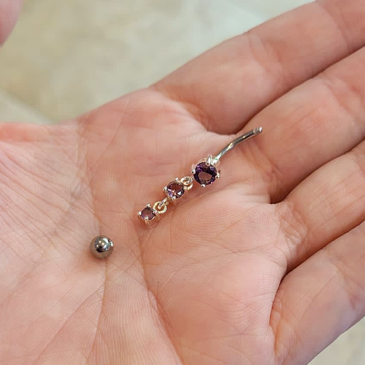 Surgical Steel 14 Gauge Belly Ring with Purple CZ Prong Dangle - photo 3