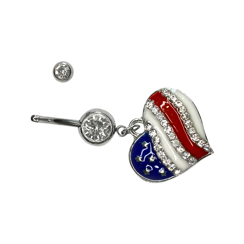 Surgical Steel 14 Gauge Belly Ring with Dangle Heart American Flag - photo 2