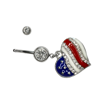 Surgical Steel 14 Gauge Belly Ring with Dangle Heart American Flag - photo 2