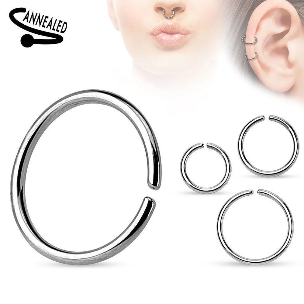 Surgical Steel Seamless Bendable Nose Hoop Ring 20 & 18 Gauge Anodized - Kruelty - Photo 3