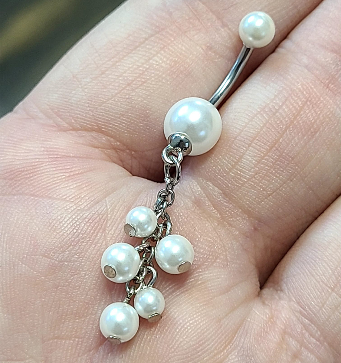 Surgical Steel 14 Gauge Belly Ring with Dangling Pearls - photo 3