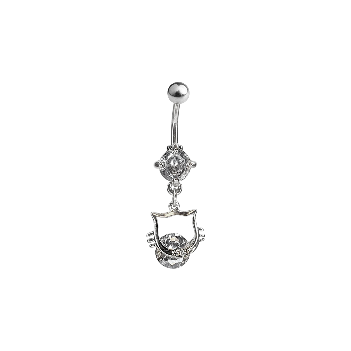 Surgical Steel 14 Gauge Belly Ring with CZ Kitty Cat Dangle - photo 3