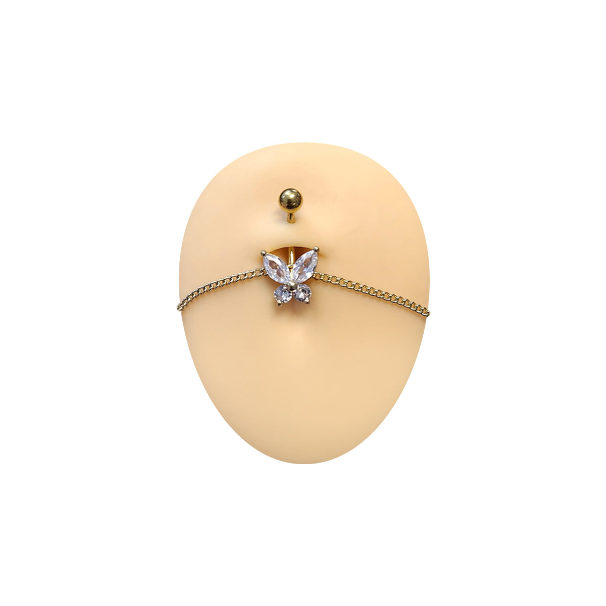 Surgical Steel Belly Ring 14G 11mm with Gold Chain & CZ Butterfly - photo 4