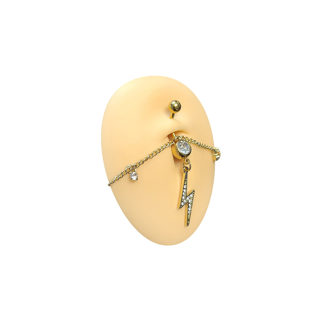 Gold Plated Surgical Steel Belly Chain with CZ Lightning Bolt Charm