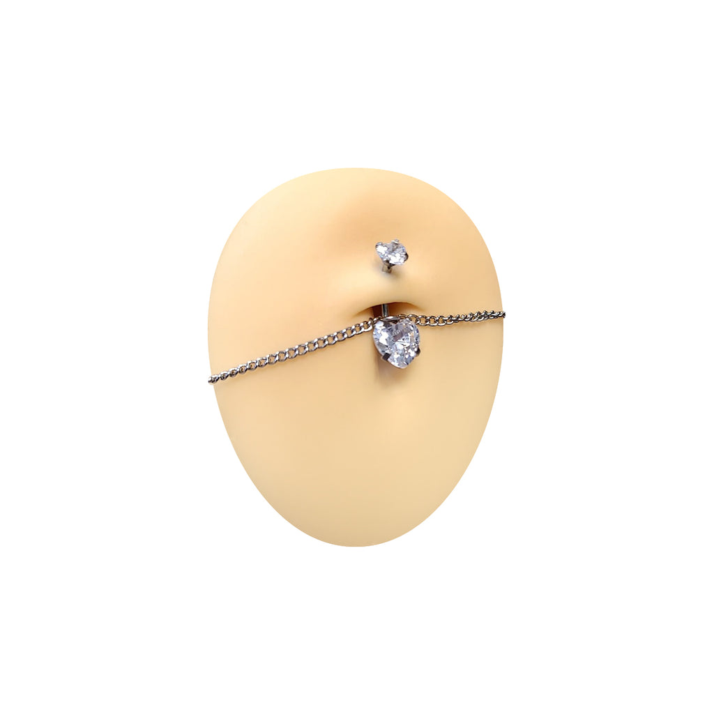 Surgical Steel CZ Heart Belly Chain Belly Button Ring