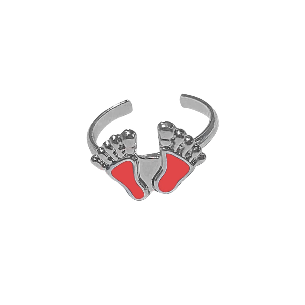 Surgical Steel Adjustable Toe Ring with Silver Two-Feet Design