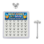 .925 Sterling Silver Mouse Gem Nose Bone Studs