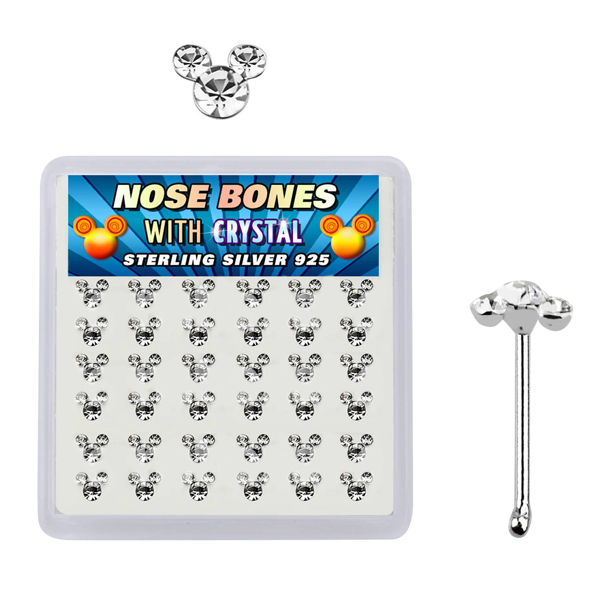.925 Sterling Silver Mouse Gem Nose Bone Studs