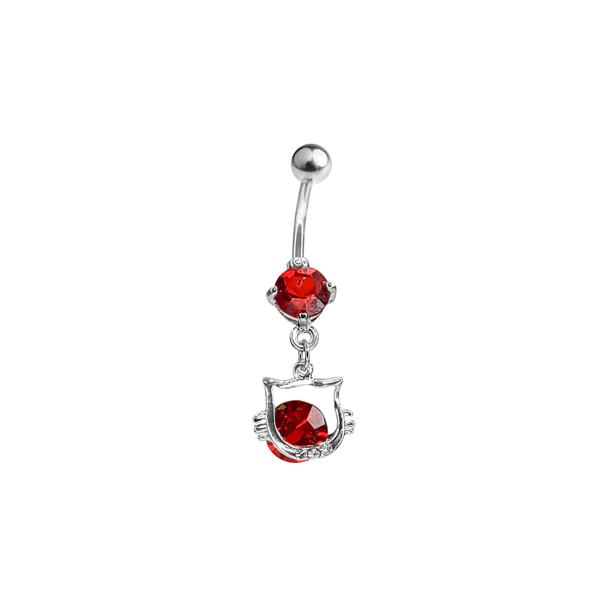 Surgical Steel 14 Gauge Belly Ring with CZ Kitty Cat Dangle - photo 4