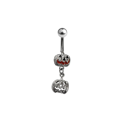 Surgical Steel Halloween Belly Ring 14G 10mm Double Pumpkin Dangle