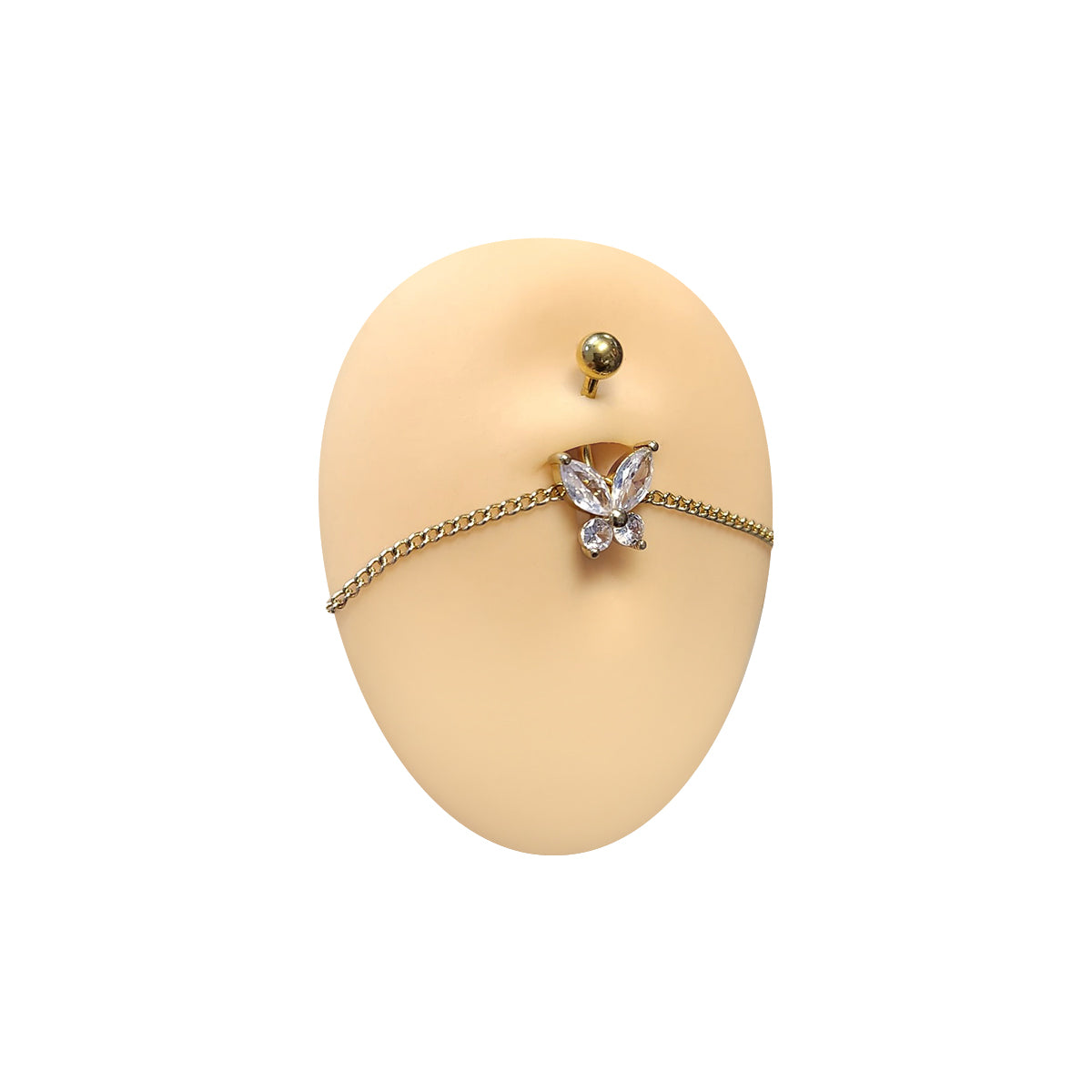 Surgical Steel Belly Ring 14G 11mm with Gold Chain & CZ Butterfly - photo 5