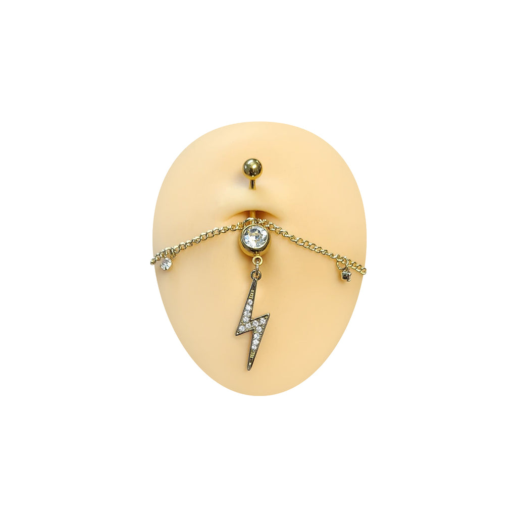 Gold Plated Surgical Steel Belly Chain with CZ Lightning Bolt Charm