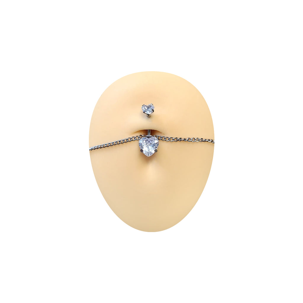 Surgical Steel CZ Heart Belly Chain Belly Button Ring