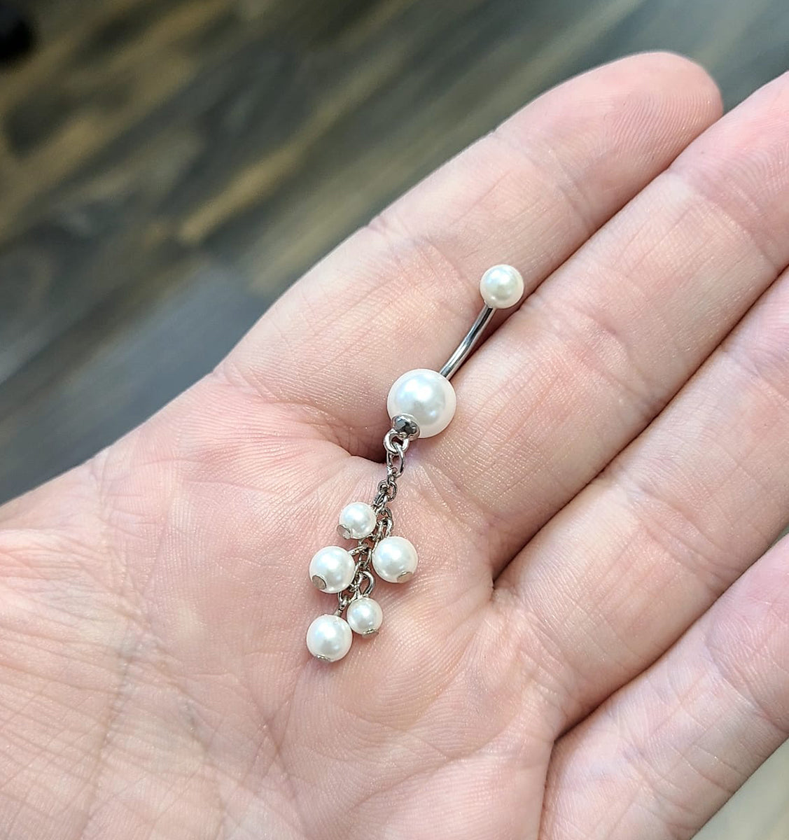 Surgical Steel 14 Gauge Belly Ring with Dangling Pearls - photo 6