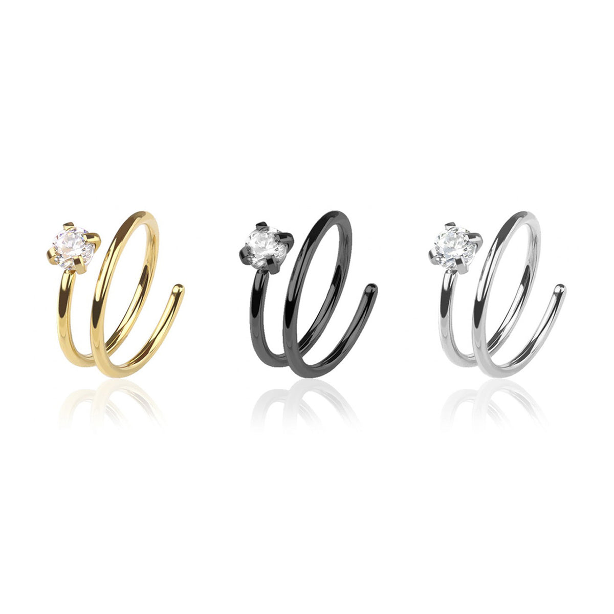 Surgical Steel Nose Ring 20 Gauge Double Hoop & CZ for Single - Kruelty